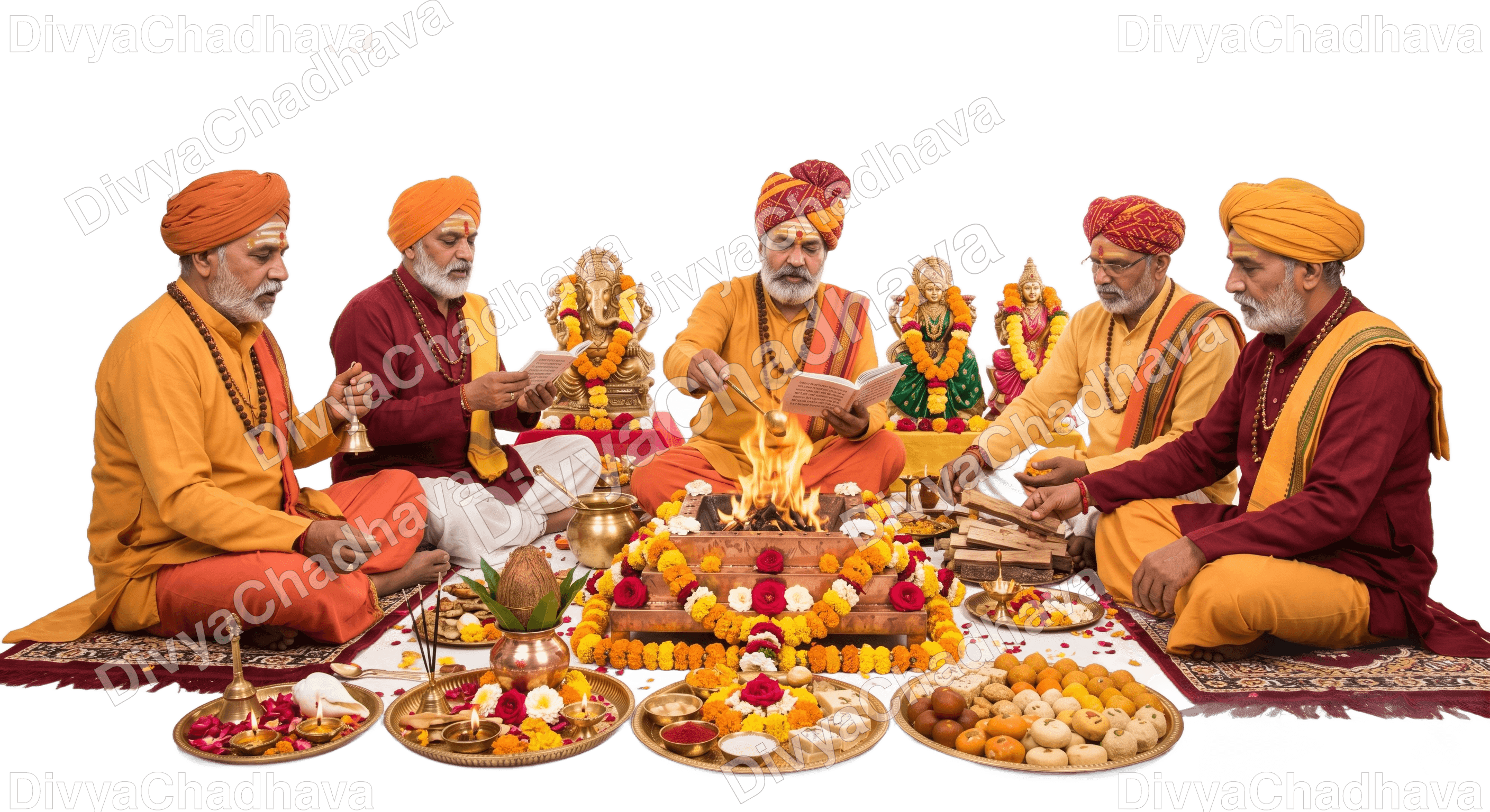 Experienced pandits performing a Vedic puja