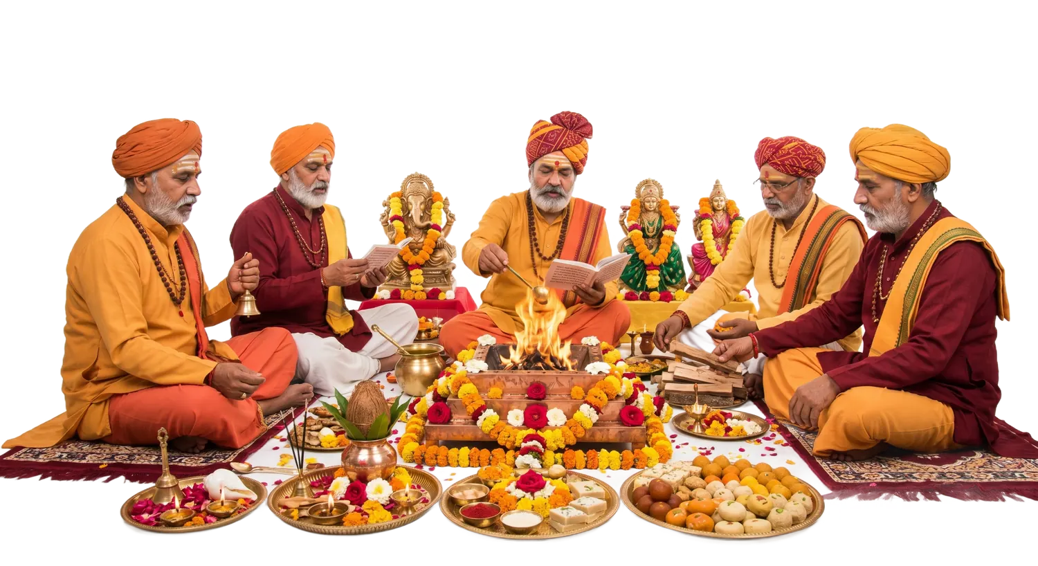 Experienced pandits performing the Ambubachi Pravritti Devi-Upasana at Shri Kamakhya Devi Mandir Kamachha Varanasi