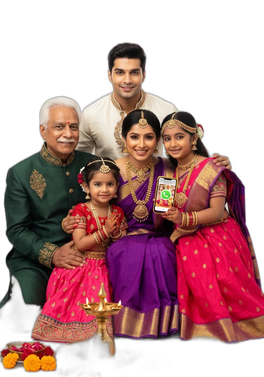 Family receiving the Aakhri Bada Mangal Panchmukhi Hanuman darshan video on WhatsApp